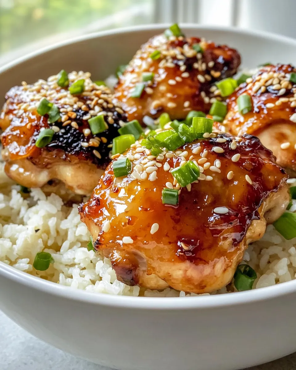 Easy Sticky Honey Garlic Chicken Thighs with Scallion Rice recipe image