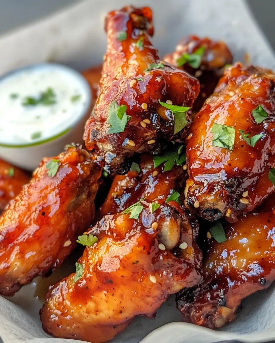 Classic Sticky Honey Sriracha Wings with Garlic-Lime Dip dish photo