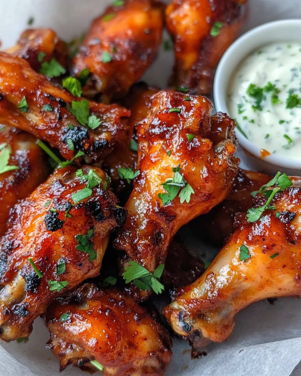 Delicious Sticky Honey Sriracha Wings with Garlic-Lime Dip plate image