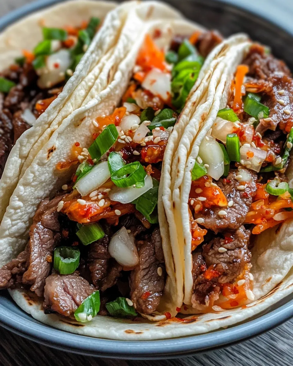 Homemade Sticky Korean BBQ Beef Tacos with Kimchi Slaw recipe photo