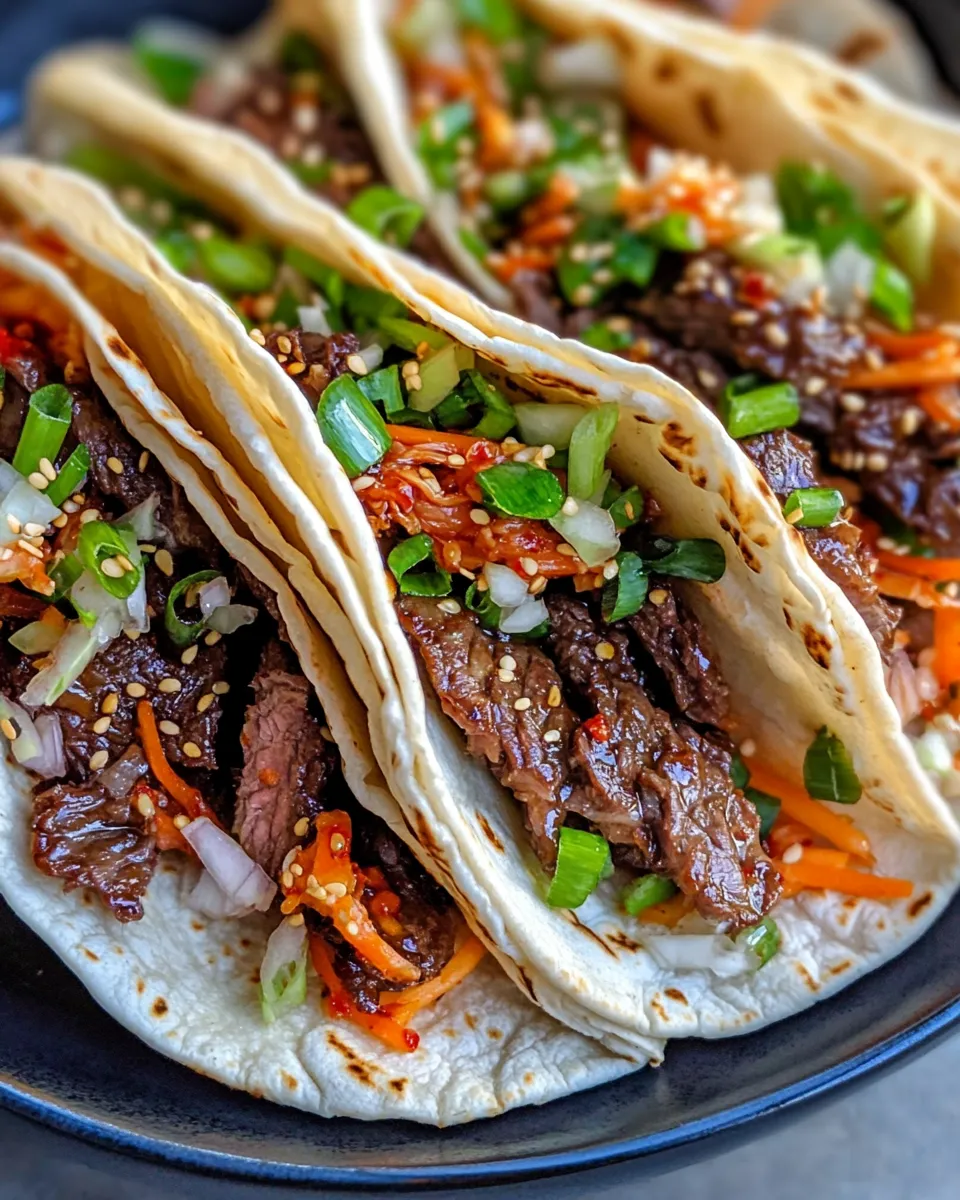 Classic Sticky Korean BBQ Beef Tacos with Kimchi Slaw dish photo