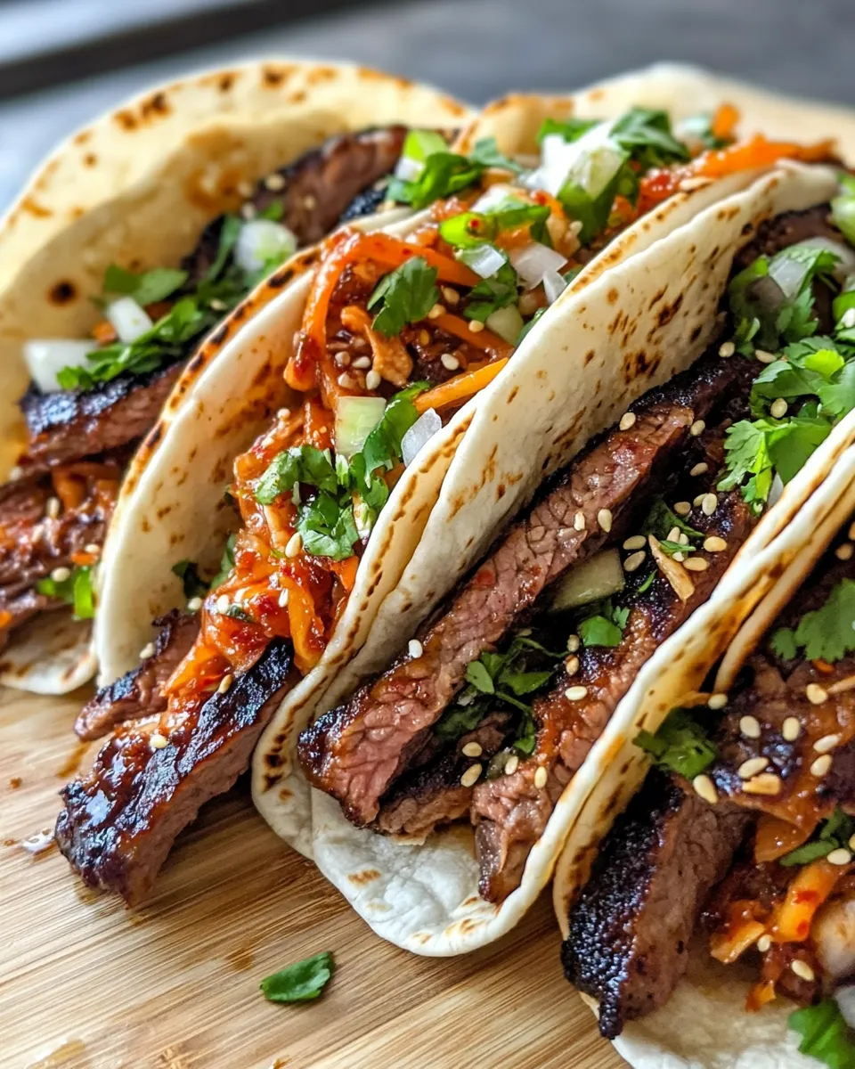 Easy Sticky Korean BBQ Beef Tacos with Kimchi Slaw food shot