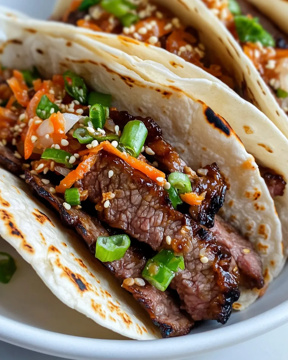 Delicious Sticky Korean BBQ Beef Tacos with Kimchi Slaw plate image