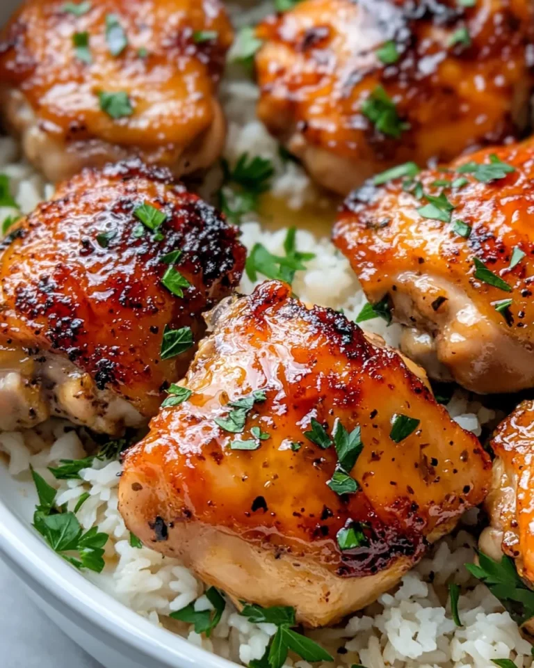 Homemade Sticky Maple Dijon Chicken Thighs with Herb Rice photo