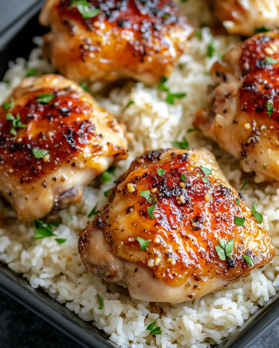 Classic Sticky Maple Dijon Chicken Thighs with Herb Rice image