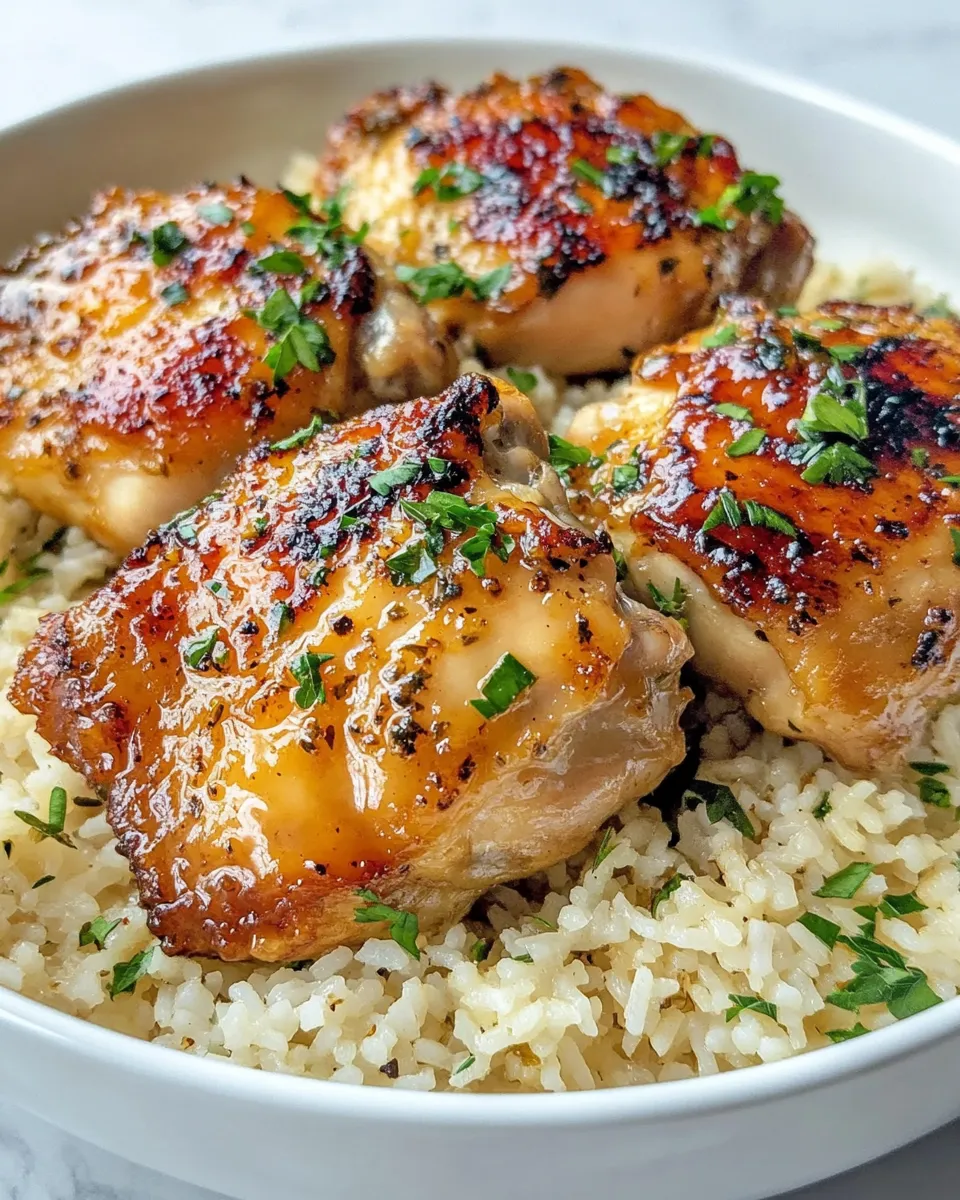 Easy Sticky Maple Dijon Chicken Thighs with Herb Rice recipe photo