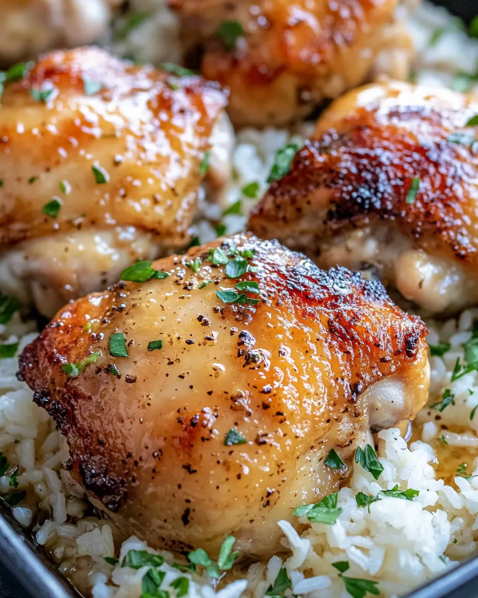 Delicious Sticky Maple Dijon Chicken Thighs with Herb Rice dish photo