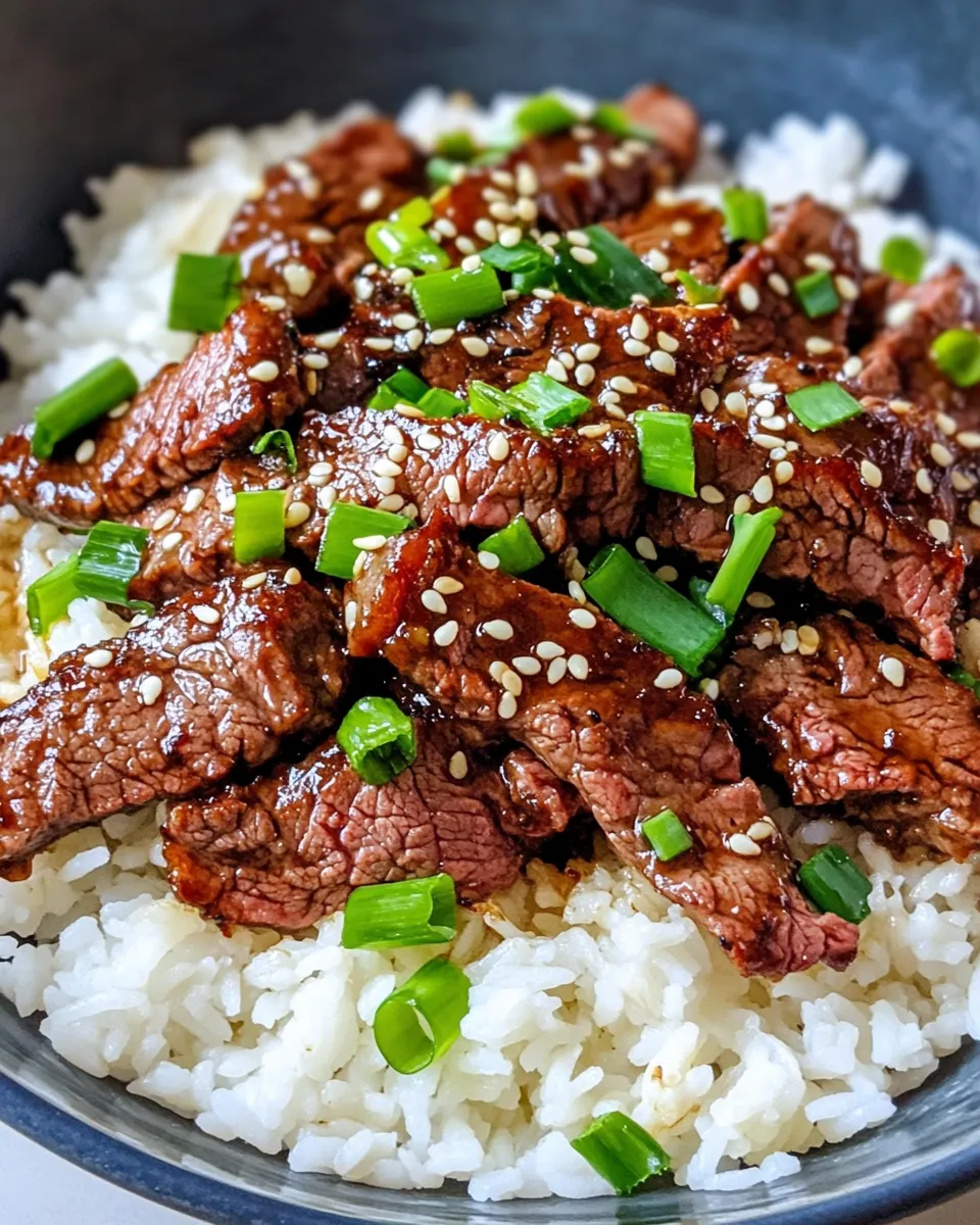 Classic Sticky Mongolian Beef with Scallion Rice dish photo