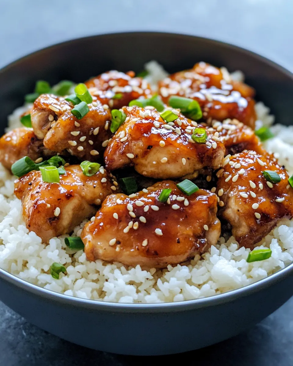 Easy Sticky Orange Ginger Chicken with Sesame Rice food shot