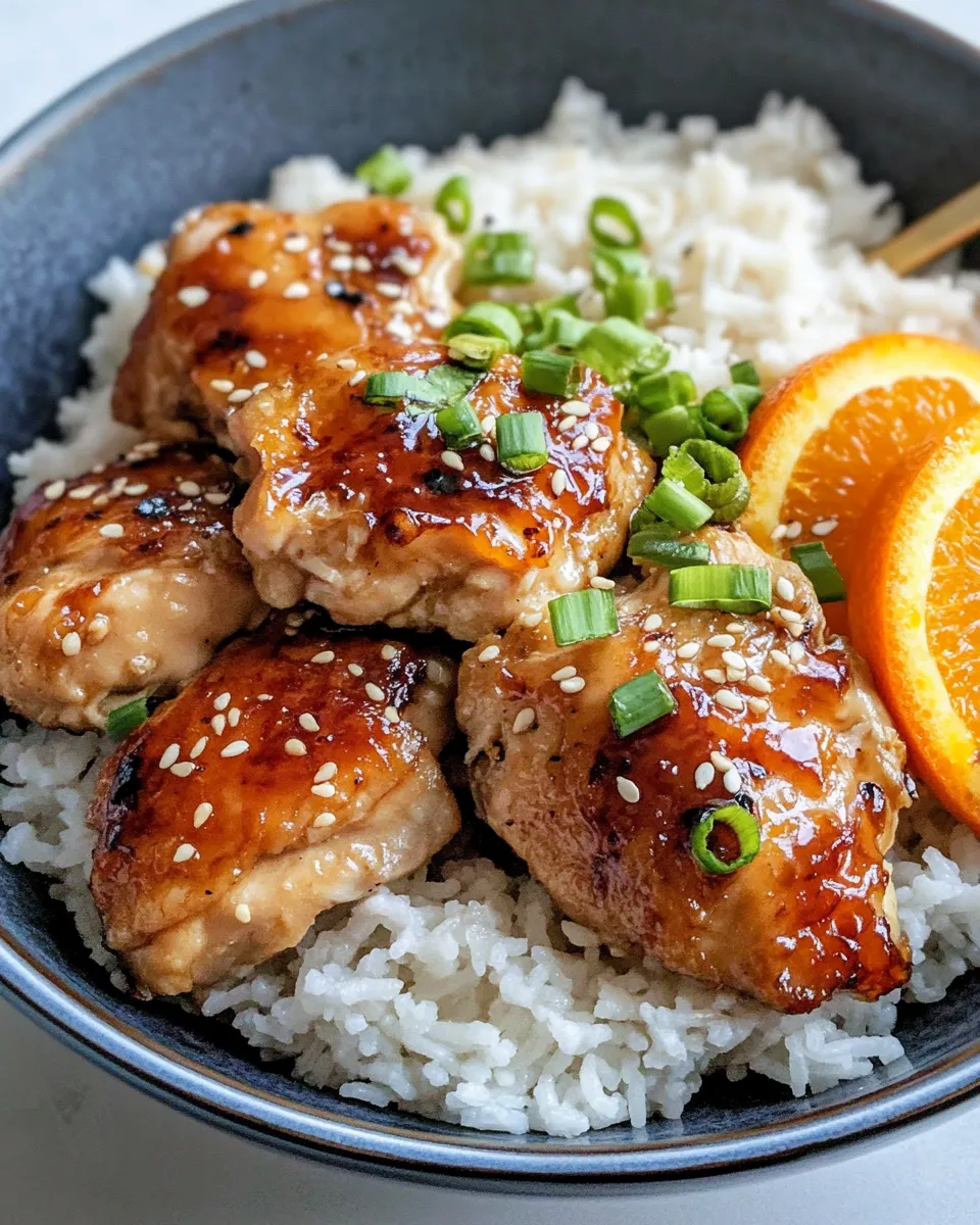 Delicious Sticky Orange Ginger Chicken with Sesame Rice plate image