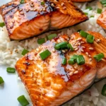 Delicious Sticky Sesame Orange Glazed Salmon with Rice recipe photo