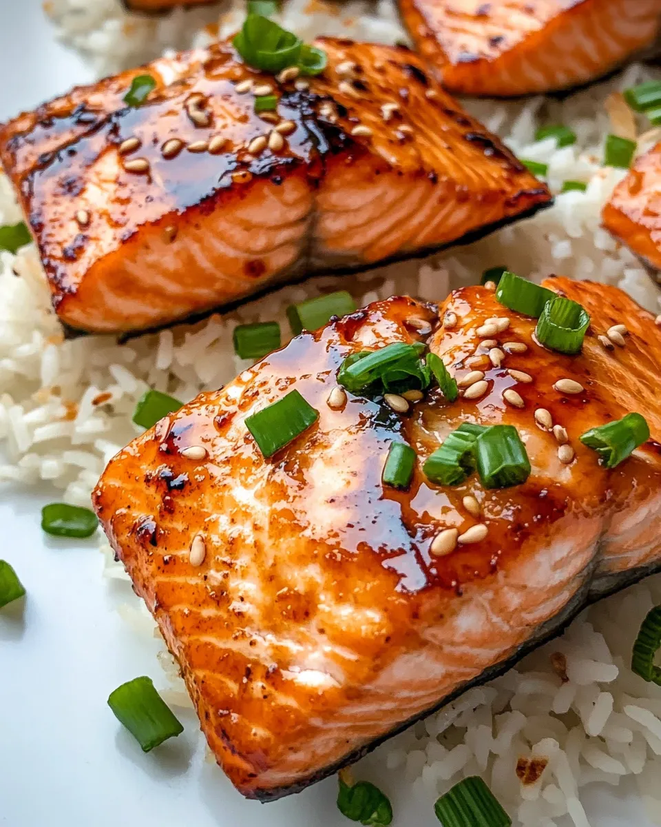 Delicious Sticky Sesame Orange Glazed Salmon with Rice recipe photo