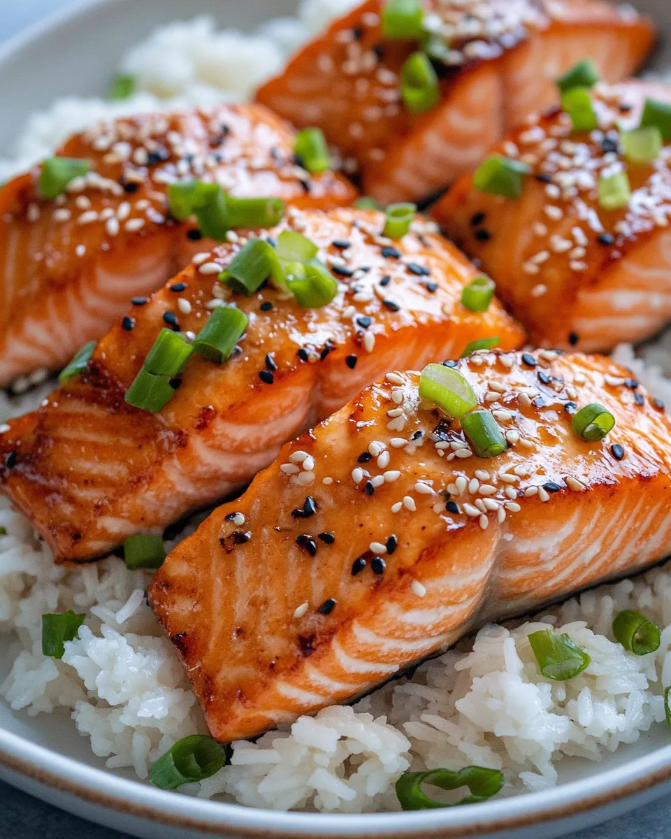 Classic Sticky Sesame Orange Glazed Salmon with Rice picture