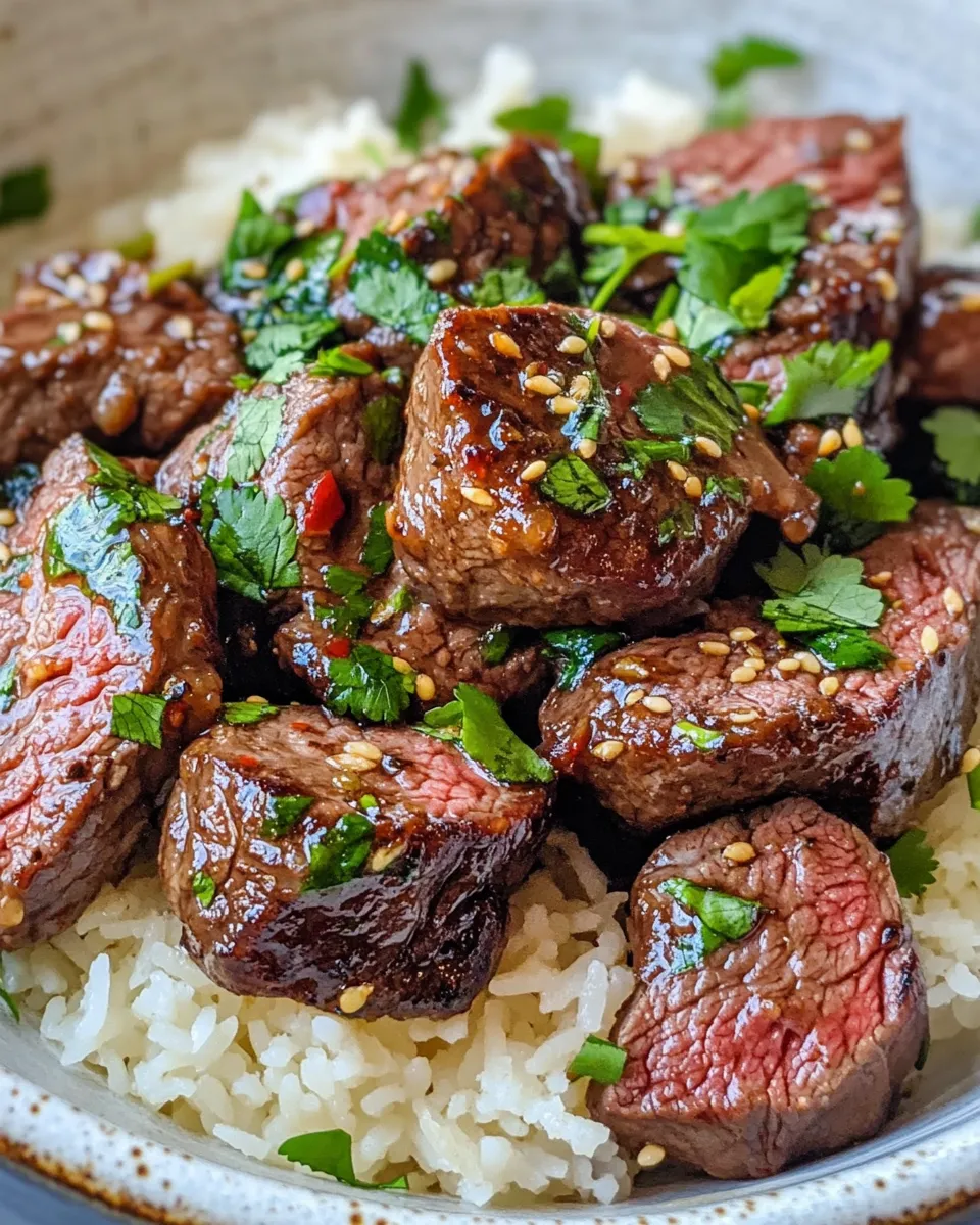 Homemade Sweet Chili Garlic Steak Bites with Coconut Rice recipe photo