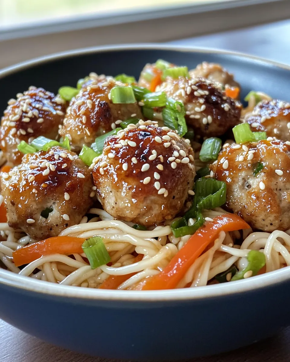 Easy Sweet Chili Sesame Glazed Meatballs with Rice Noodles recipe photo