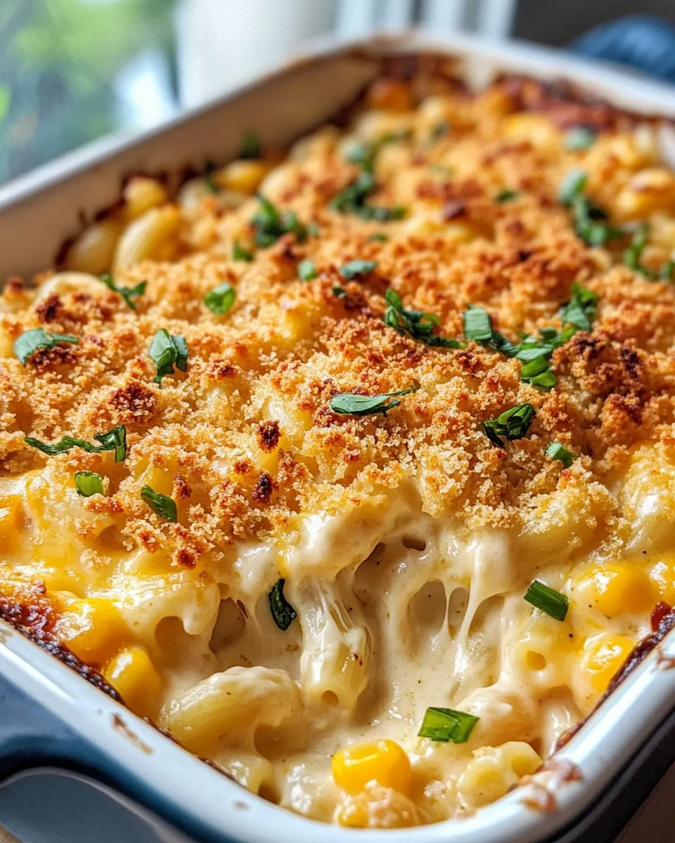 Classic Sweet Corn Elote Mac and Cheese Bake dish photo
