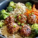 Homemade Sweet Soy Ginger Meatball Noodle Bowls recipe photo