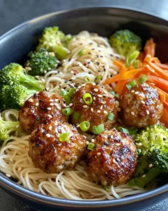 Homemade Sweet Soy Ginger Meatball Noodle Bowls recipe photo