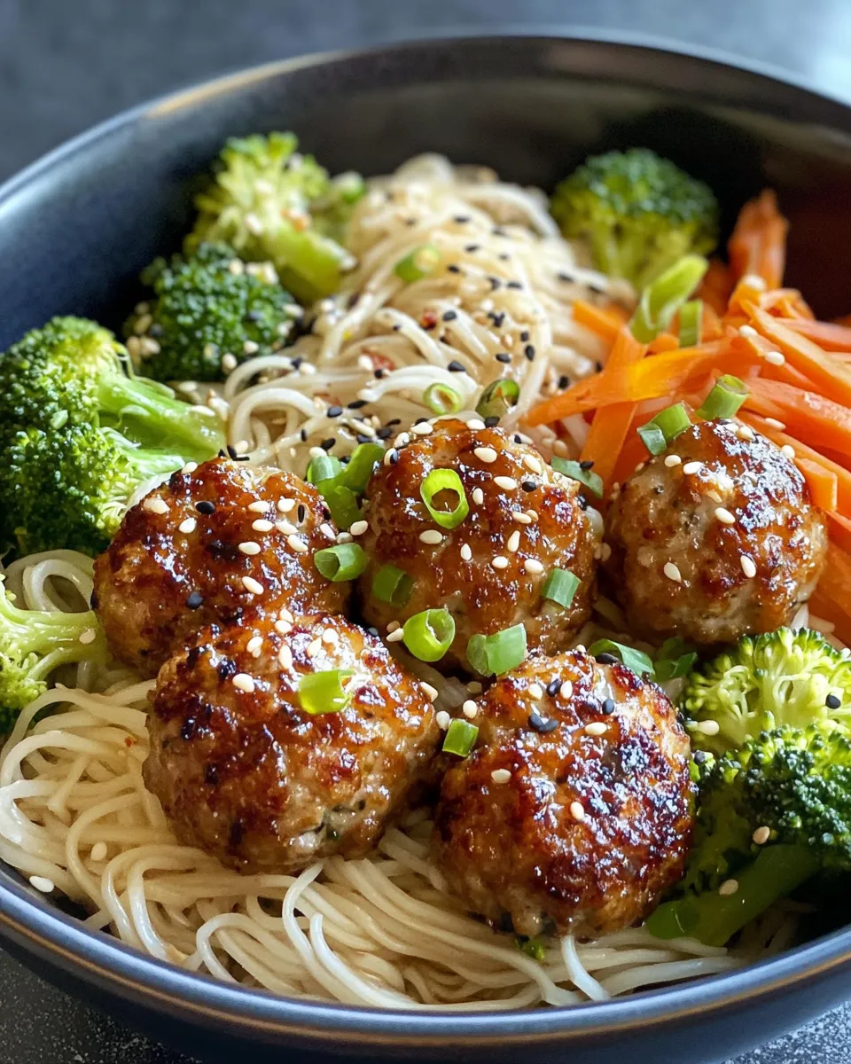 Homemade Sweet Soy Ginger Meatball Noodle Bowls recipe photo