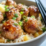 Homemade Sweet Teriyaki Chicken Meatballs with Pineapple Rice photo