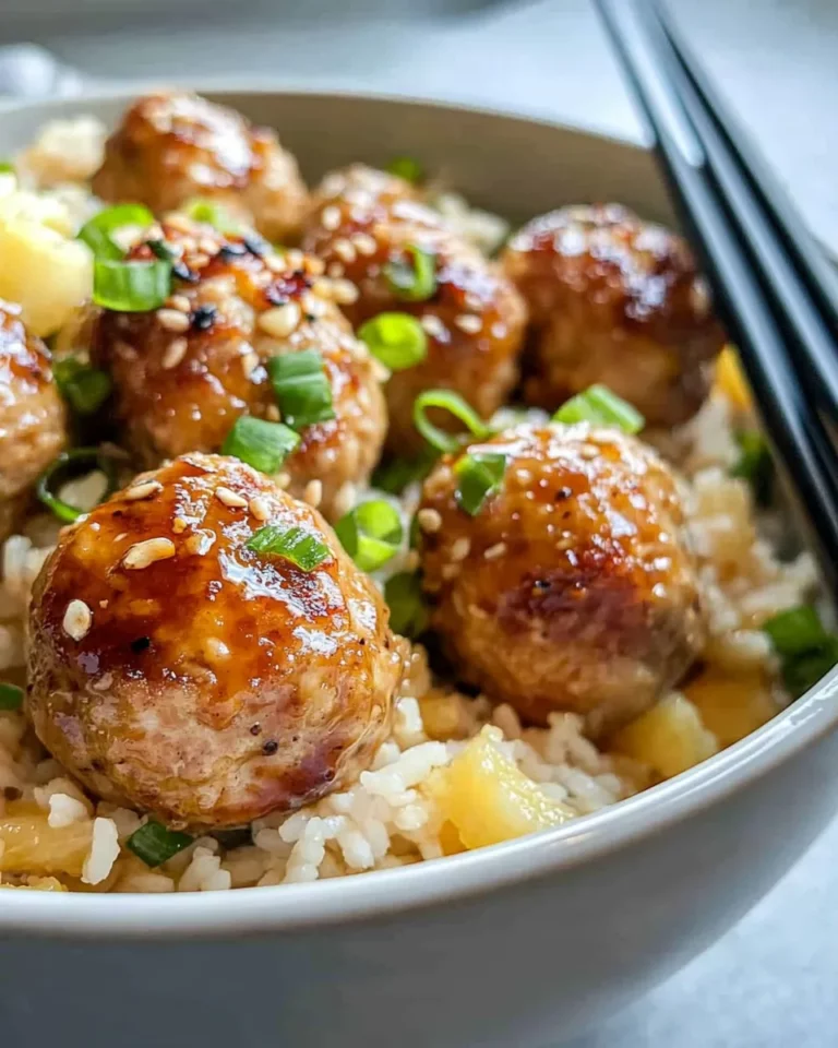Homemade Sweet Teriyaki Chicken Meatballs with Pineapple Rice photo