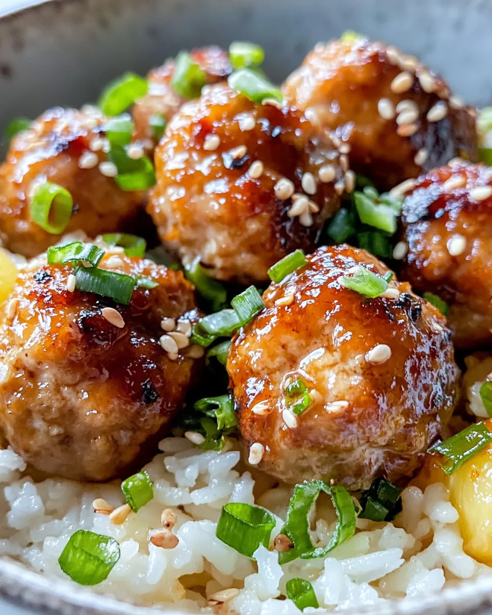 Easy Sweet Teriyaki Chicken Meatballs with Pineapple Rice recipe photo