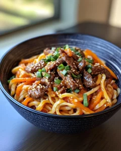 Homemade Sweet and Spicy Orange Beef Udon Noodles recipe photo