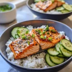 Homemade Teriyaki Salmon Rice Bowls with Pickled Cucumbers recipe photo