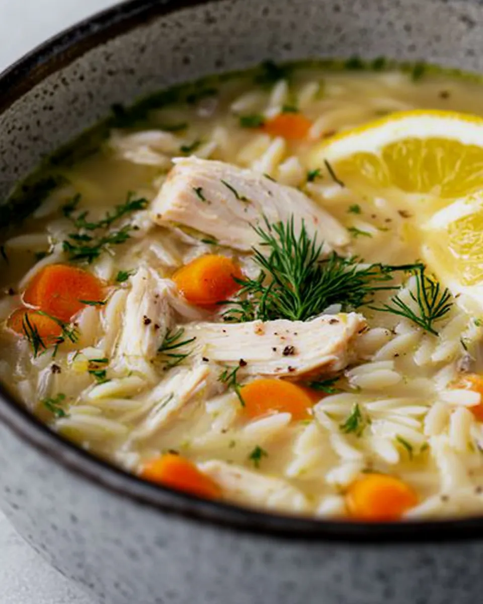 Homemade Zesty Lemon Chicken Orzo Soup with Dill photo