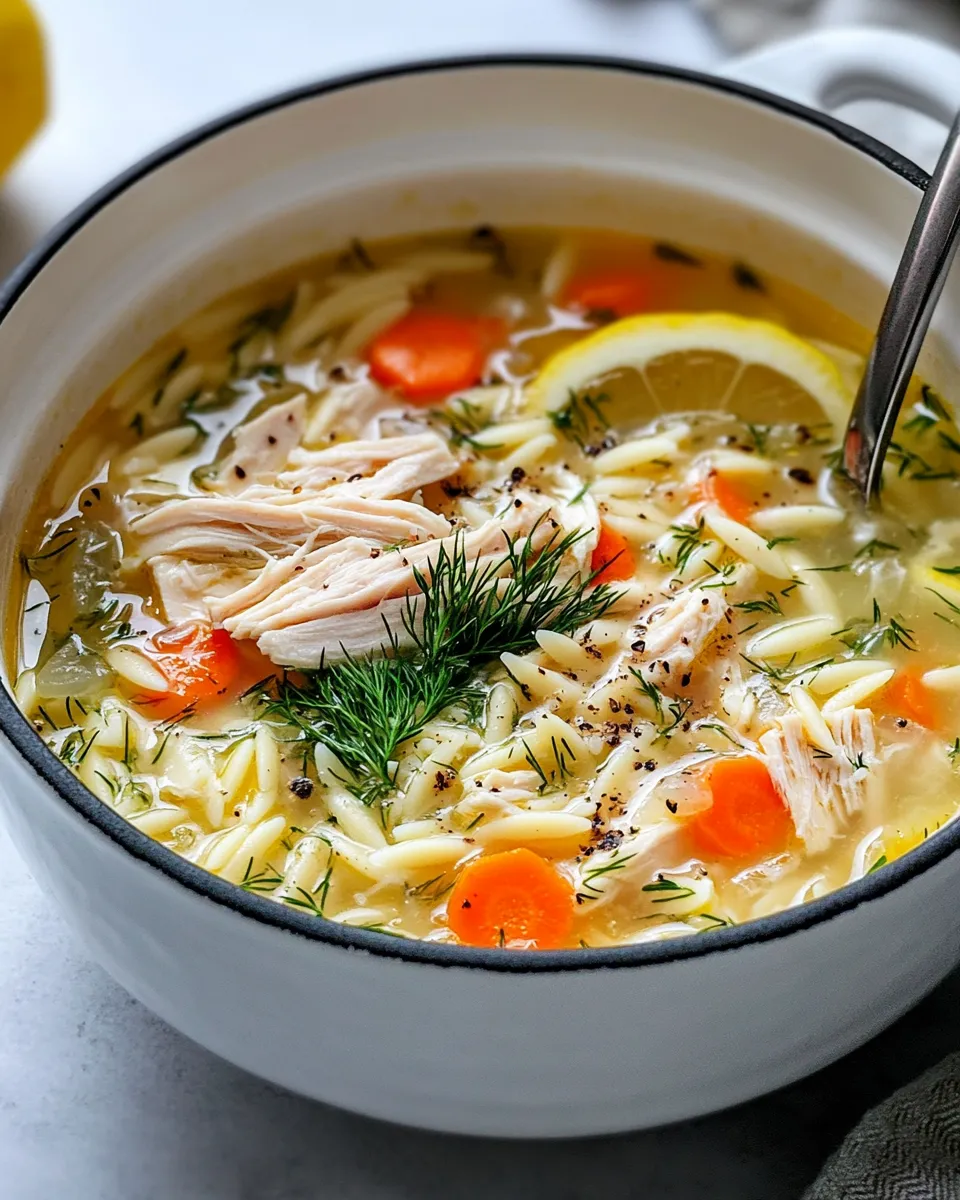 Classic Zesty Lemon Chicken Orzo Soup with Dill image