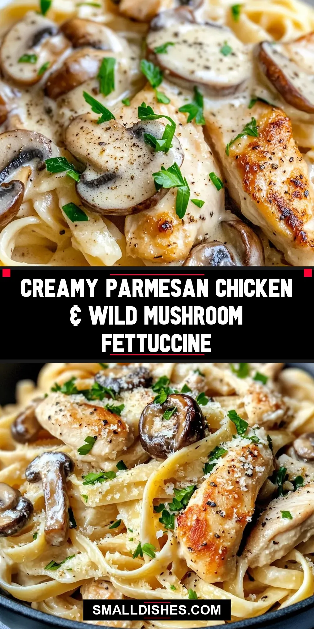 The Best Creamy Parmesan Chicken & Wild Mushroom Fettuccine