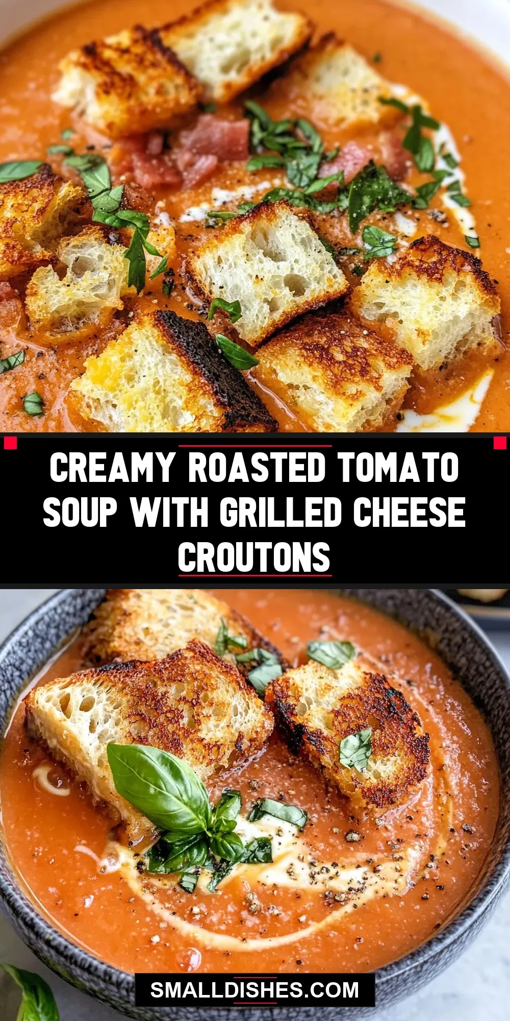 Healthy Creamy Roasted Tomato Soup With Grilled Cheese Croutons