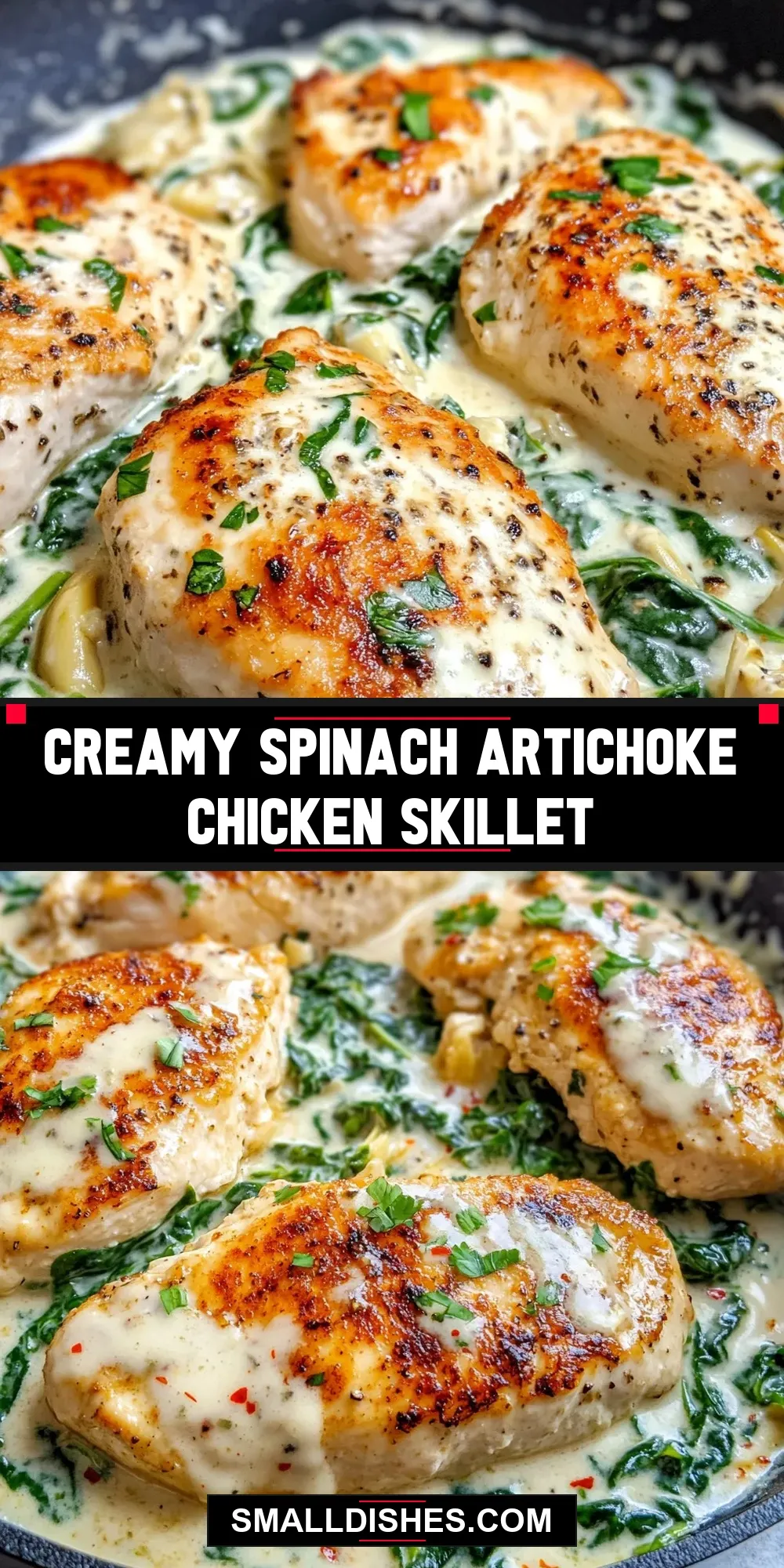 Homemade Creamy Spinach Artichoke Chicken Skillet