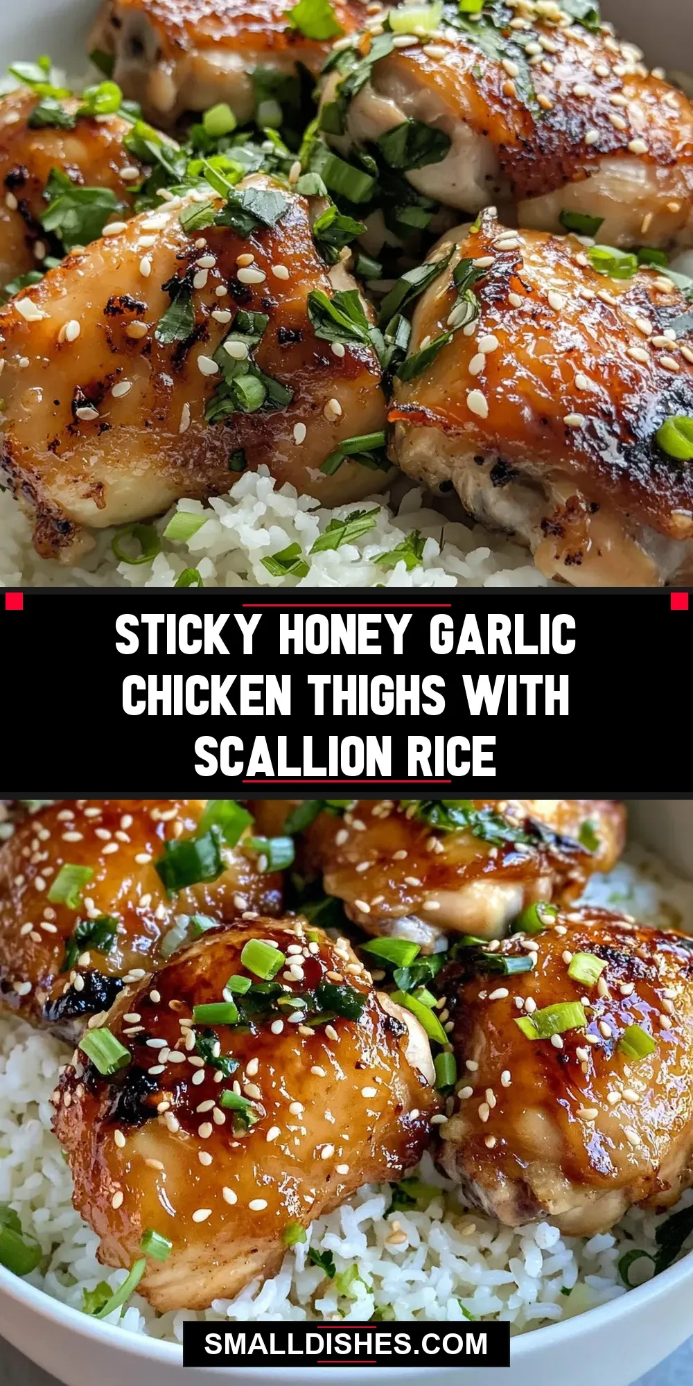 Sticky Honey Garlic Chicken Thighs With Scallion Rice Recipe