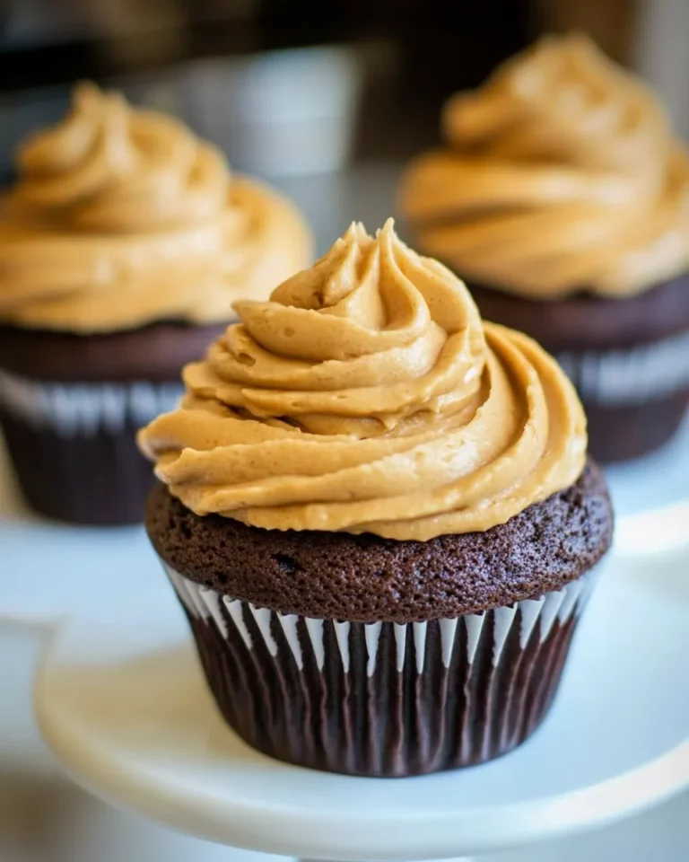 Homemade Chocolate Cupcakes with Peanut Butter Frosting photo