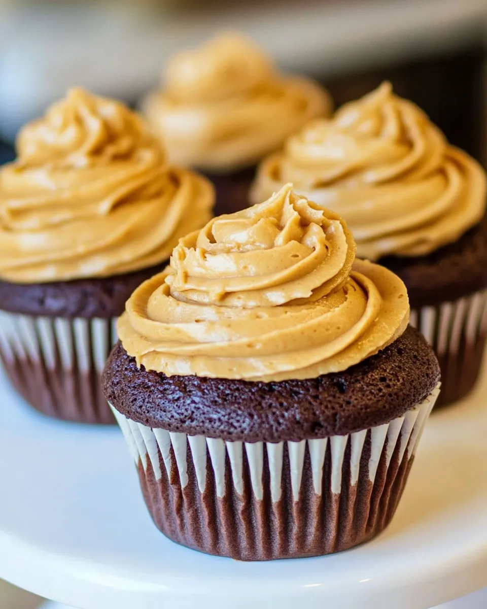 Delicious Chocolate Cupcakes with Peanut Butter Frosting shot