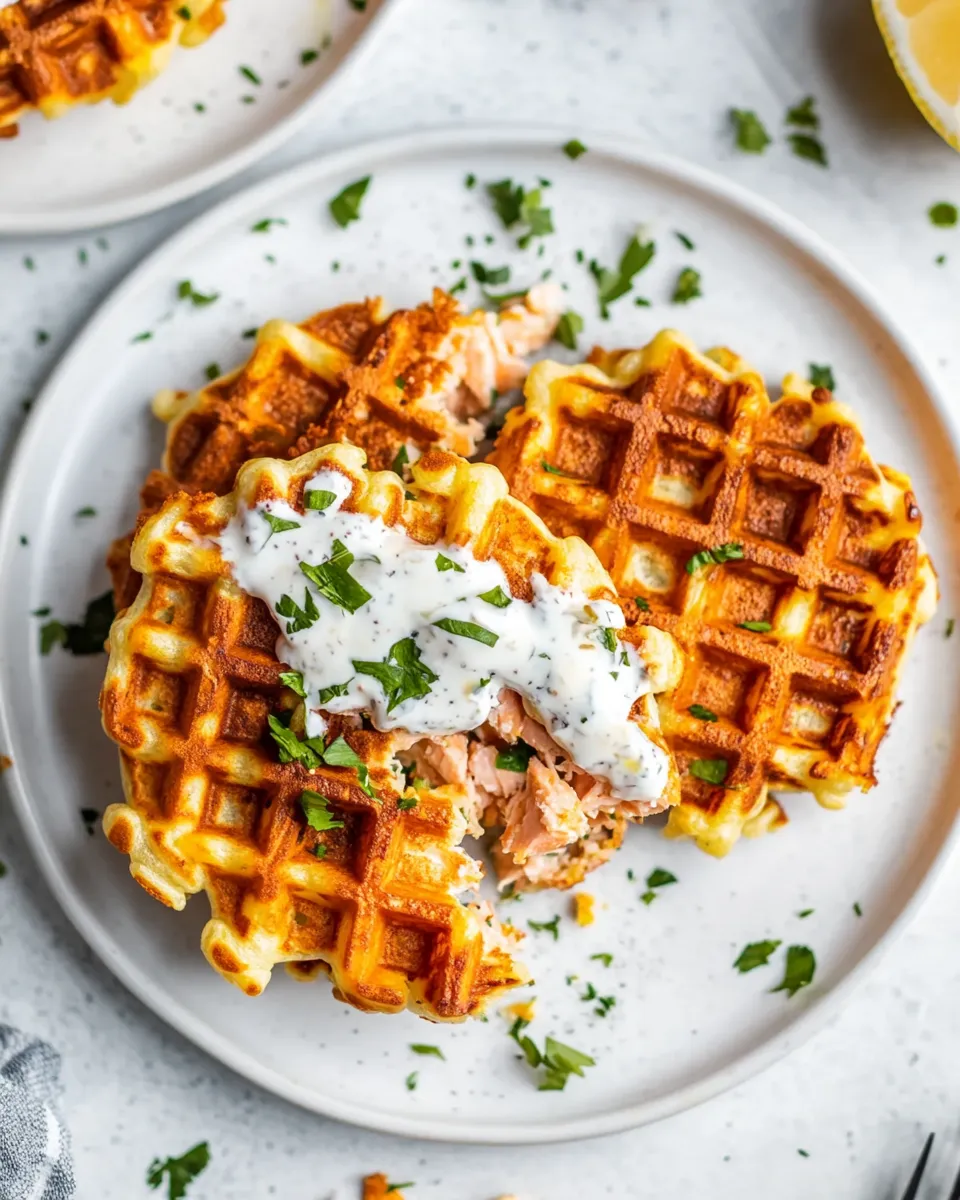 Quick Easy (10-minute) Waffled Salmon Cakes shot