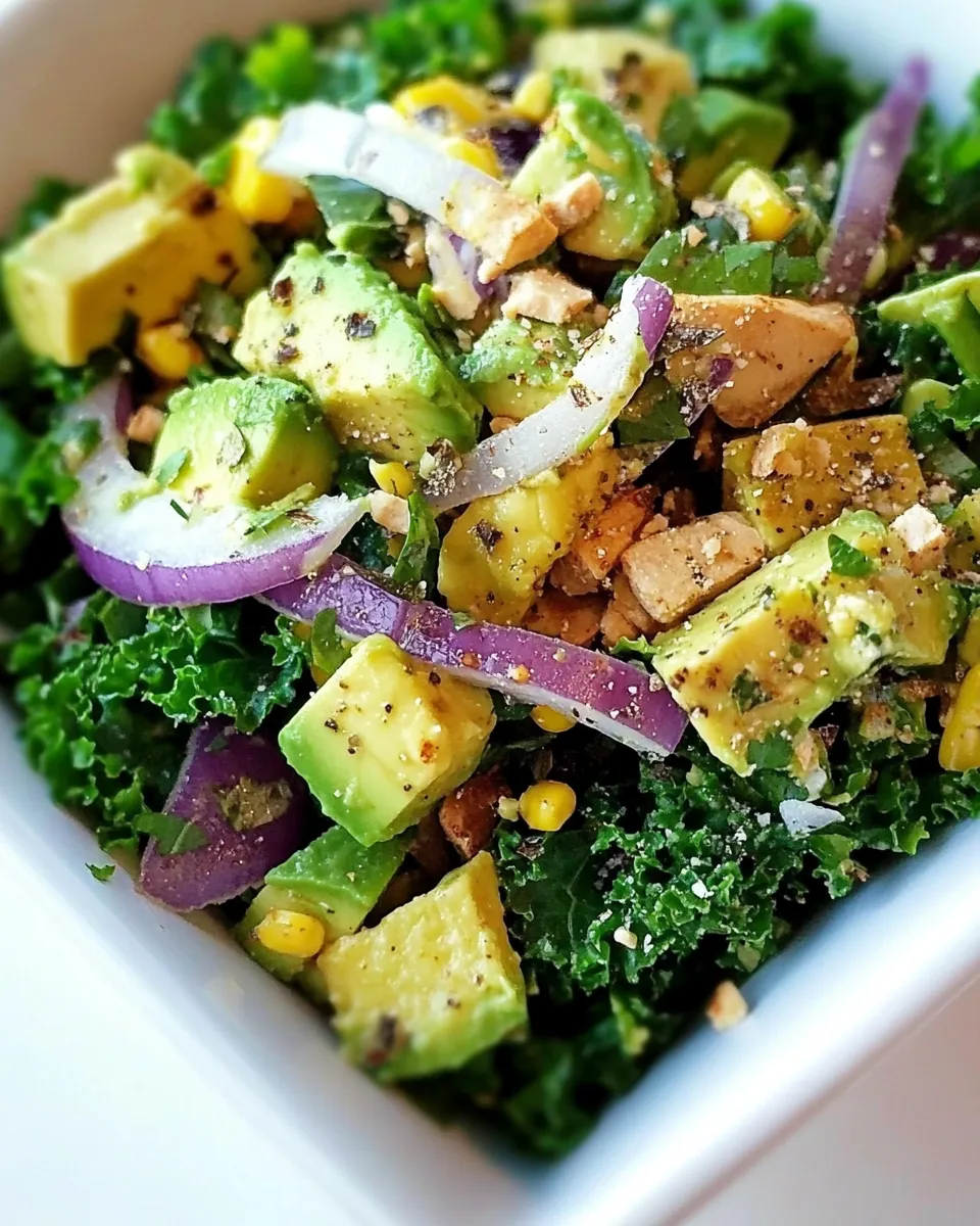 Delicious Kale Avocado Salad shot