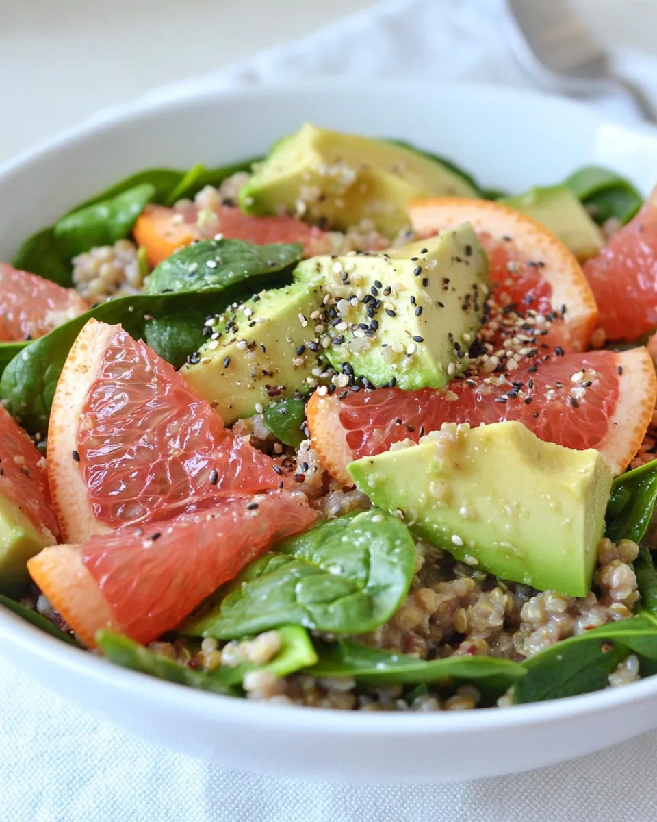 Healthy Quinoa Salad with Spinach Grapefruit & Avocado recipe photo