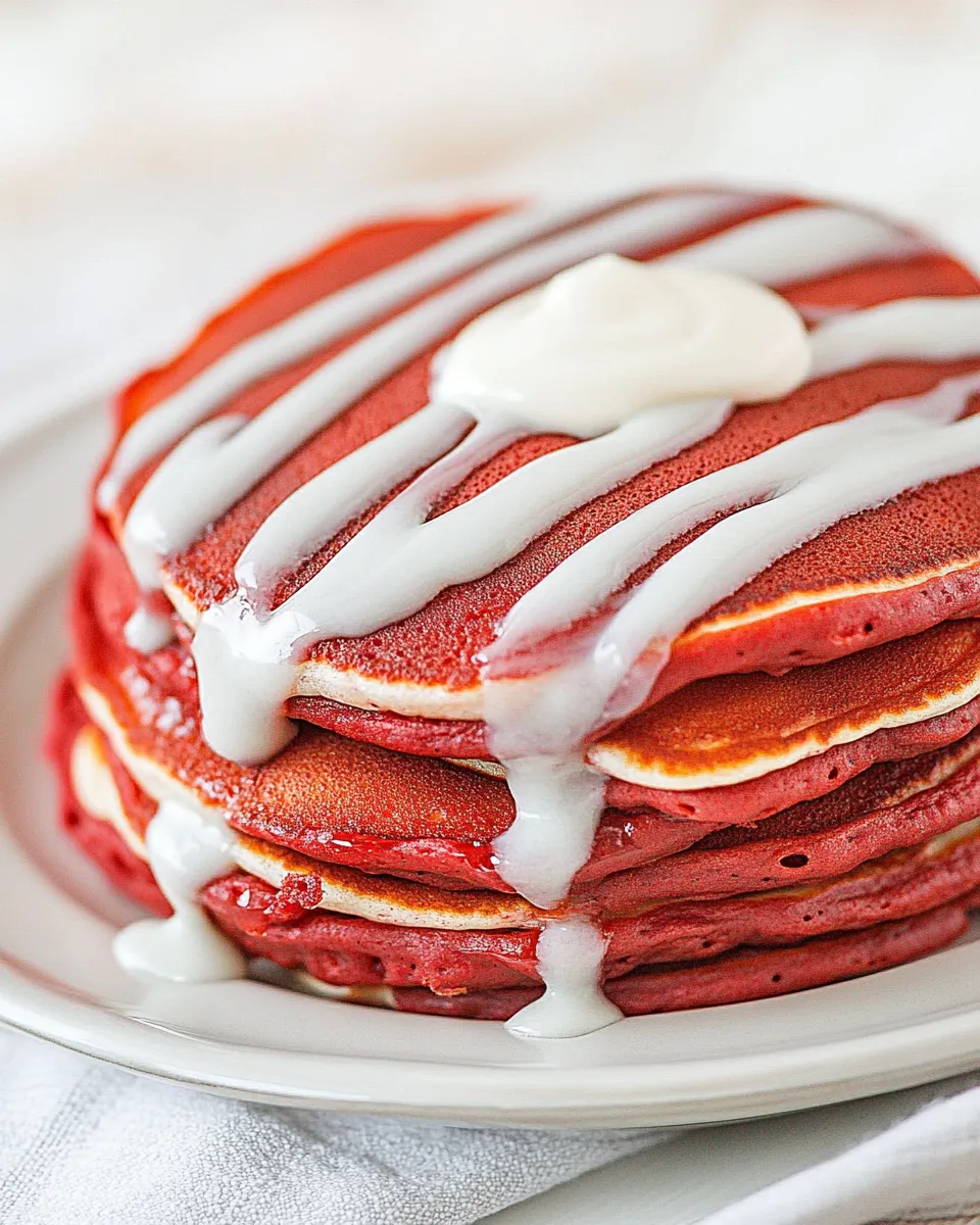 Easy Red Velvet Pancakes with Cream Cheese Glaze recipe photo