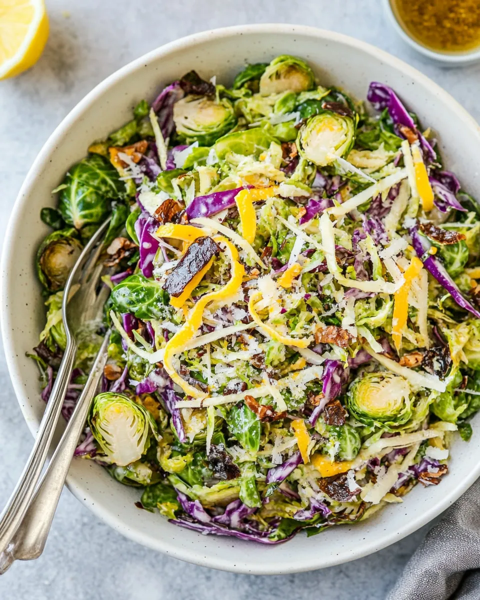 Delicious Shaved Brussels Sprout Salad with Honey Lemon Dijon Vinaigrette image