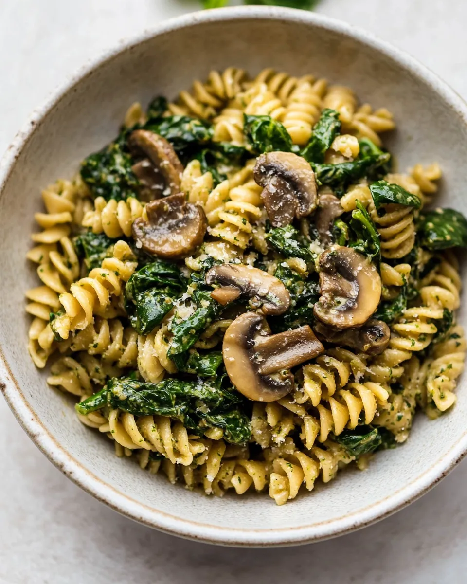 Delicious Vegan Spinach and Mushroom Pasta image