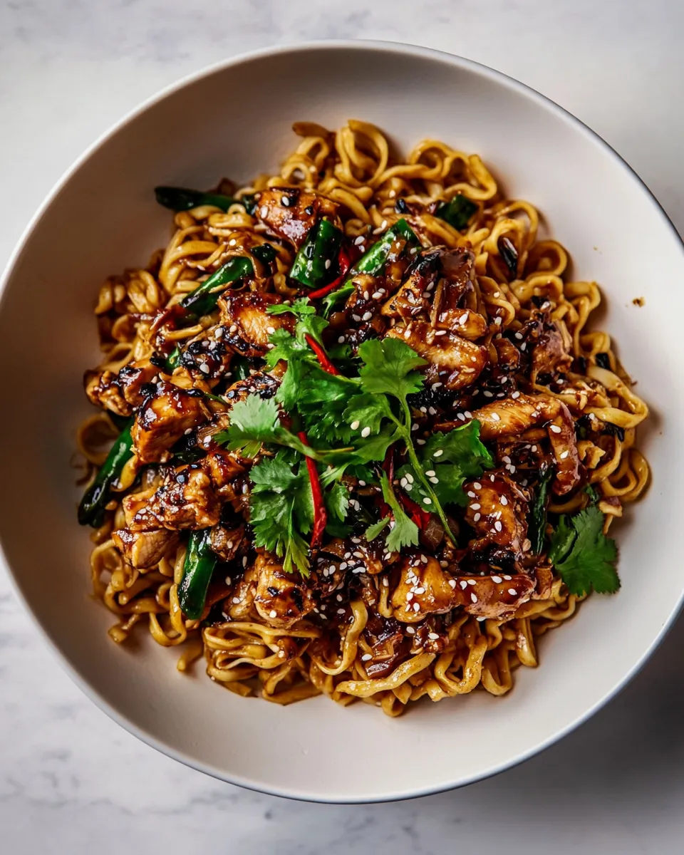 Homemade 30 Minute Spicy Sesame Noodles with Ginger Chicken. photo
