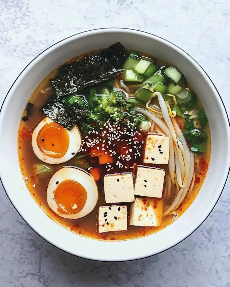 Easy 30 Minute Tofu and Veggie Ramen with Sesame Seeds and Chili Oil Recipe image