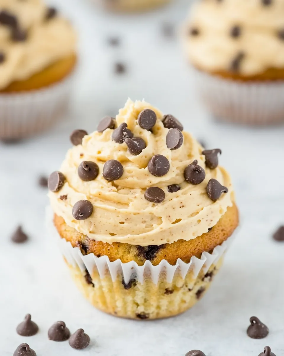 Easy A Gluten-Free Cupcake with Chocolate Chips and Peanut Butter Frosting food shot