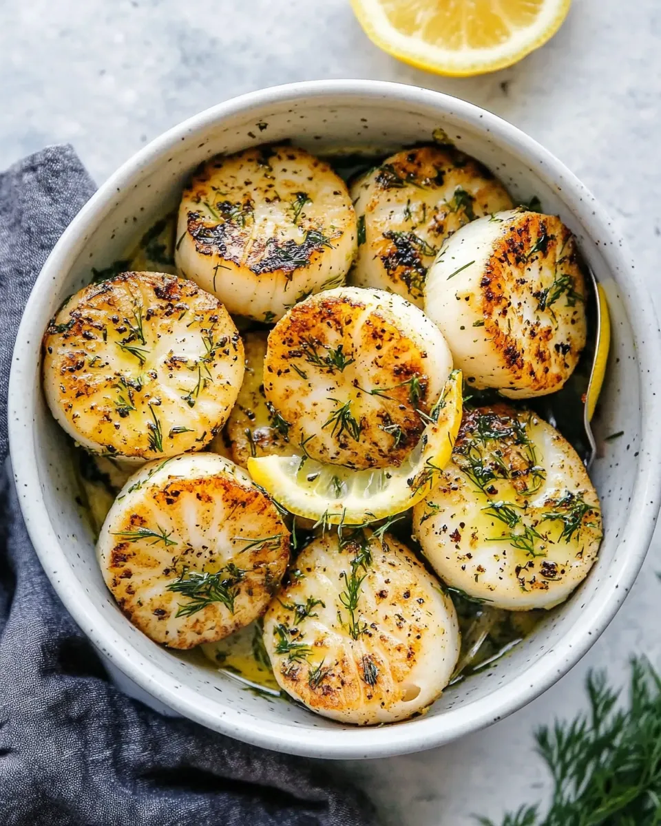 Healthy Air Fryer Lemon Dill Scallops shot
