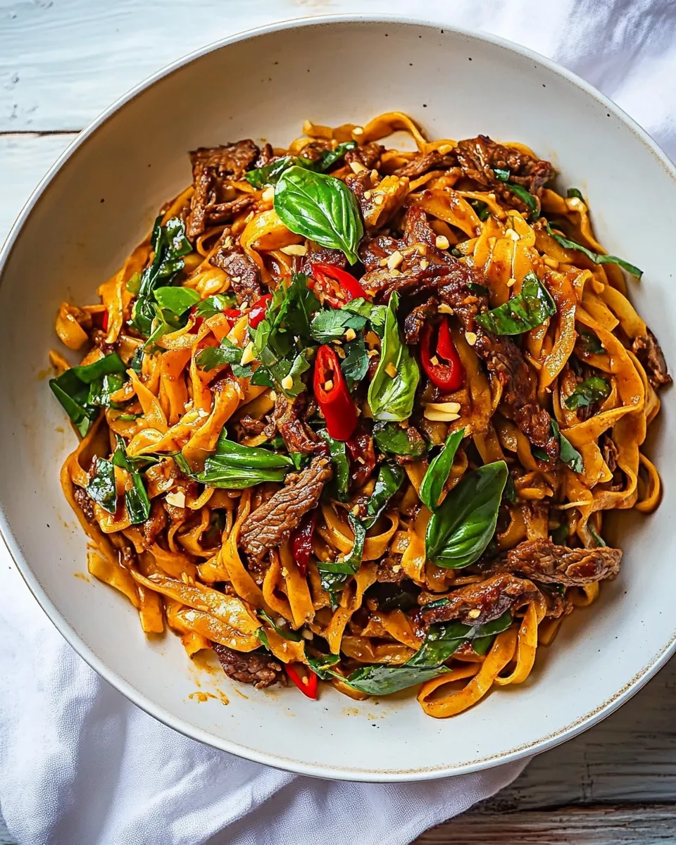 Savory Almost Instant Red Curry Beef and Garlic Noodles. recipe image