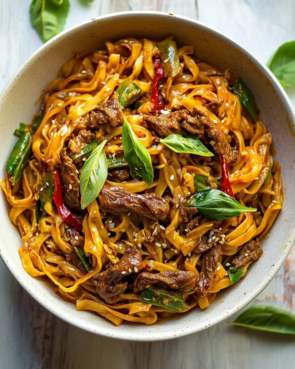 Classic Almost Instant Red Curry Beef and Garlic Noodles. photo