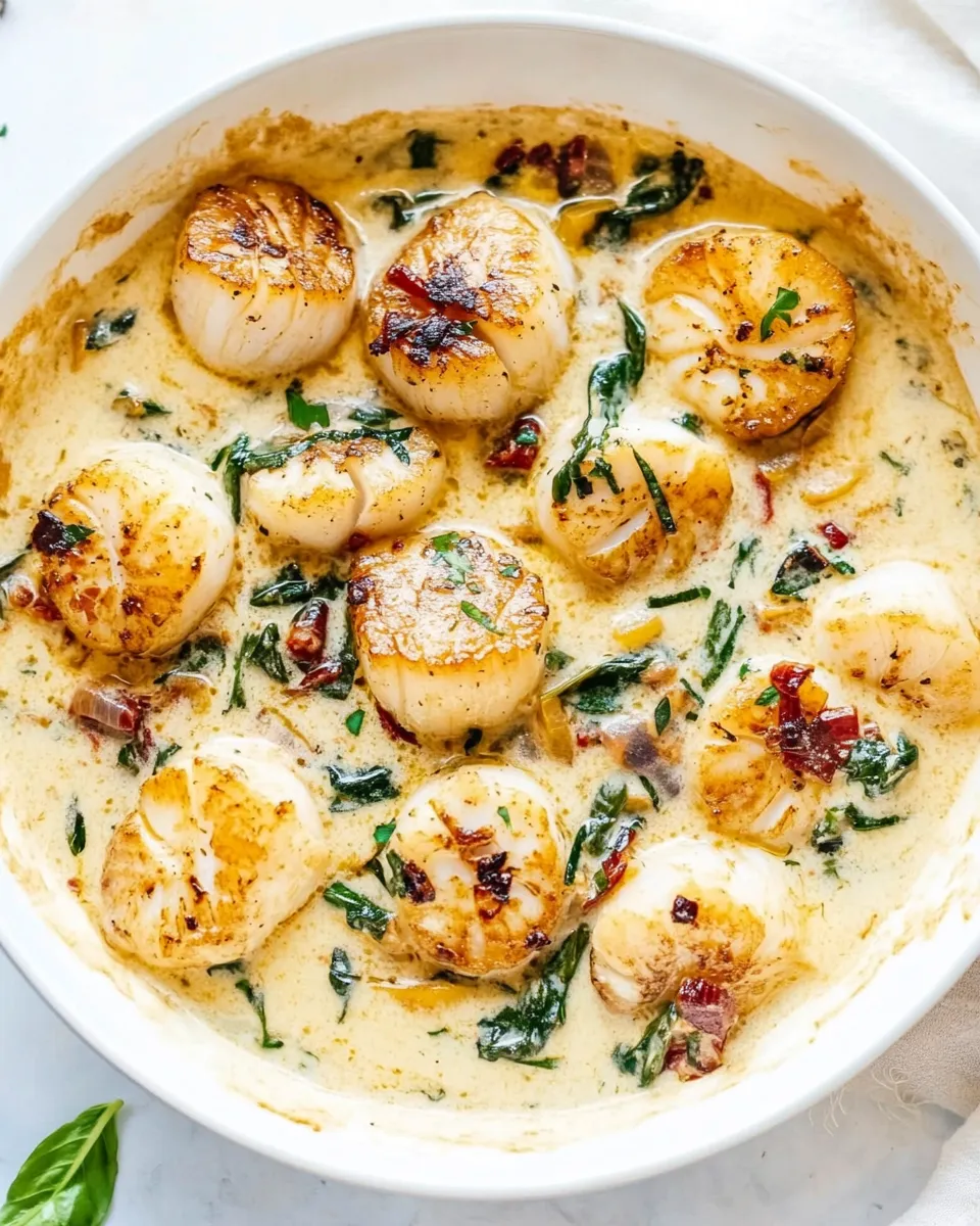 Easy Amazing Creamy Tuscan Garlic Scallops shot