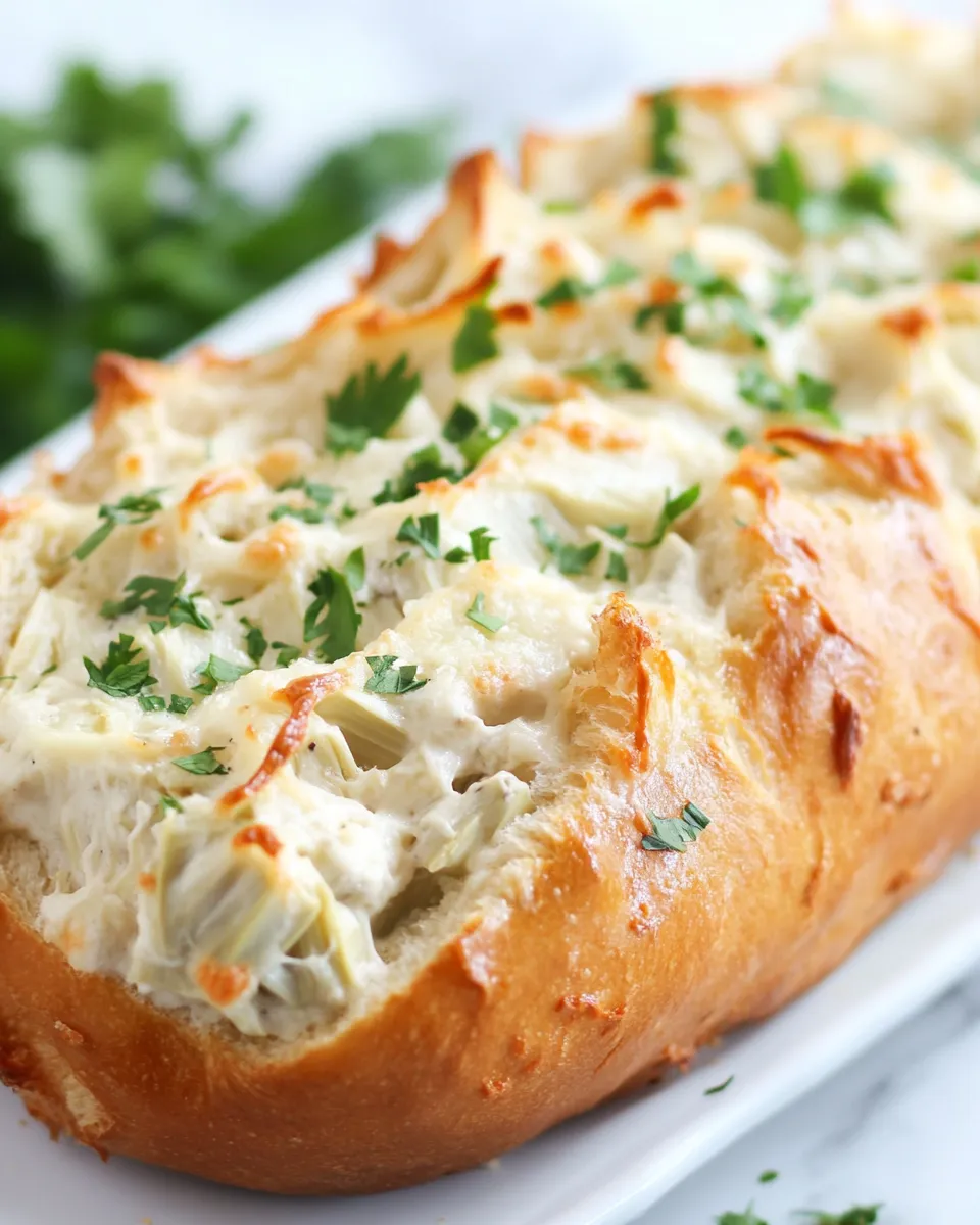 Delicious Artichoke Dip Stuffed Bread shot